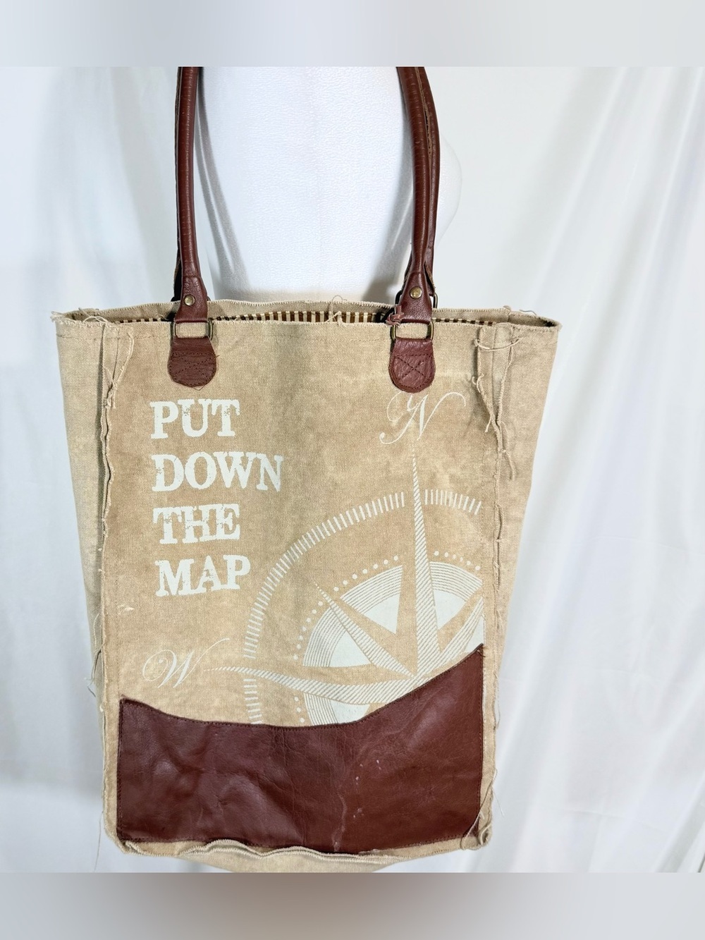 Primitives By Kathy "Put Down The Map" Recycled Distressed Canvas Tote Bag